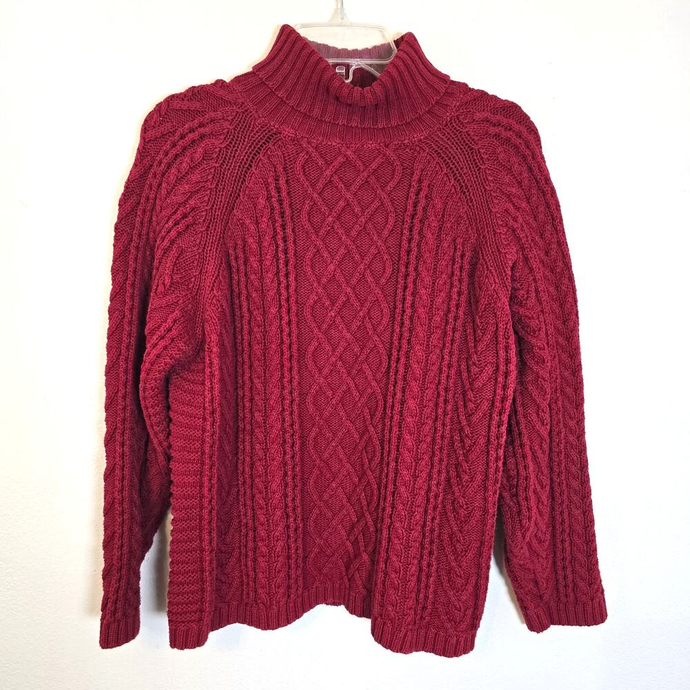 Vintage L.L. Bean Turtleneck Sweater Women's S Red Cable Knit Fisherman Classic